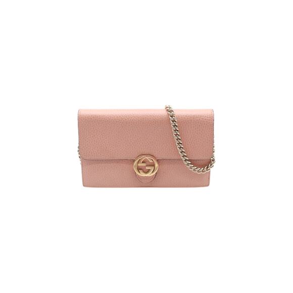 Gucci Dollar Calfskin Interlocking G Wallet On Chain In Pink - Picture 1 of 6
